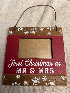 First Christmas as Mr & Mrs Wood Photo Frame - Red and Brown